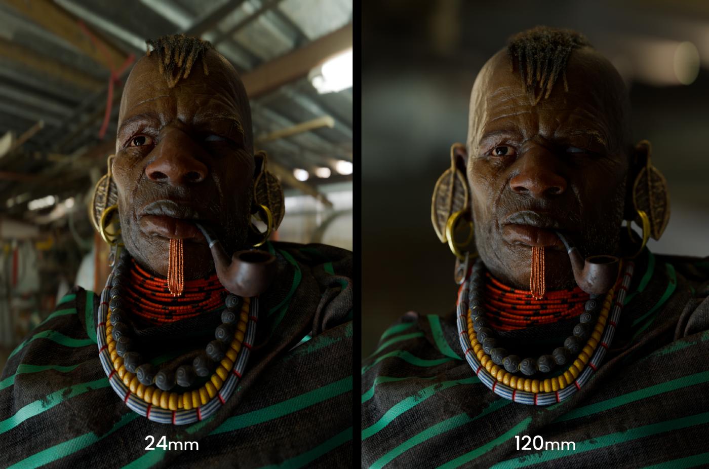 focal length comparison, 3d render, tribal character by Yaw Onyina
