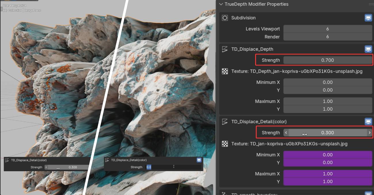 base vs detail displacement in true depth v3