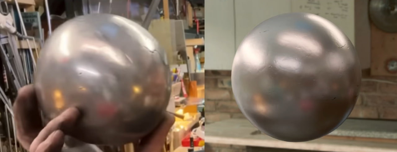physically correct metallic shader (multiple reflection lobes) vs real life reference
