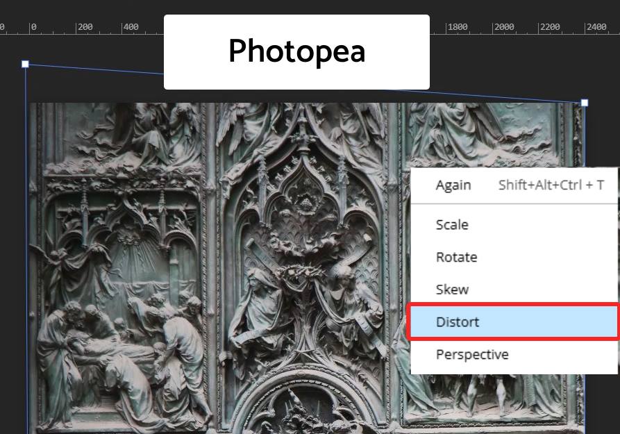 2d distort in Photopea to undistort / remove 2d tilt