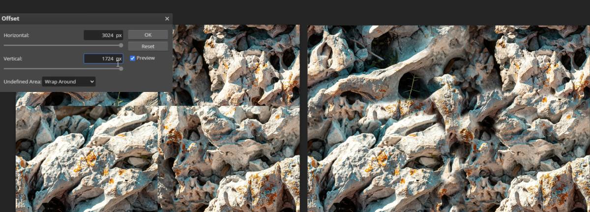 photopea - offset and paint the seam (make image seamless)