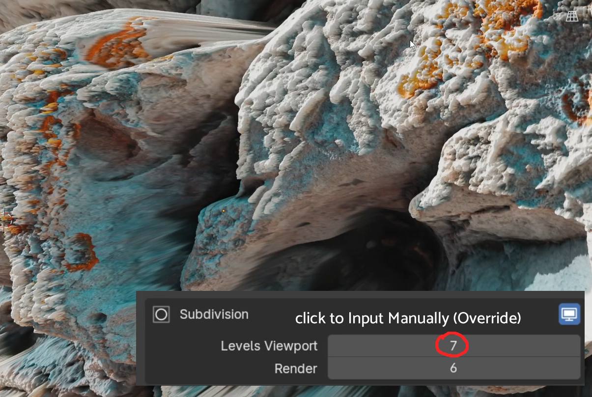 click to manually override subd levels in blender