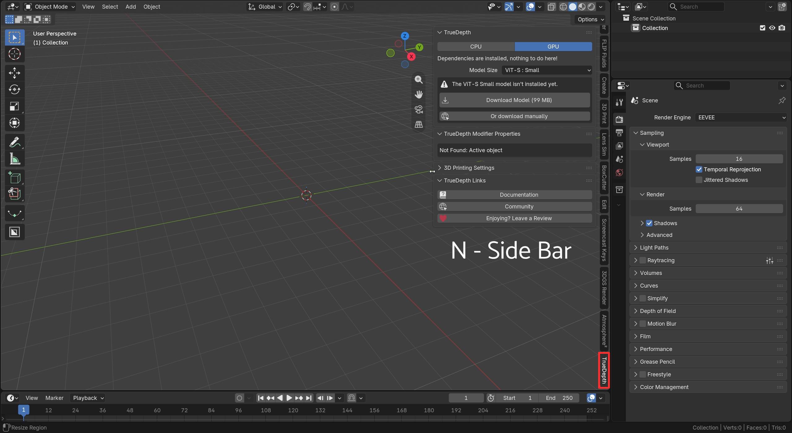 blender sidebar, truedepth add-on tutorial