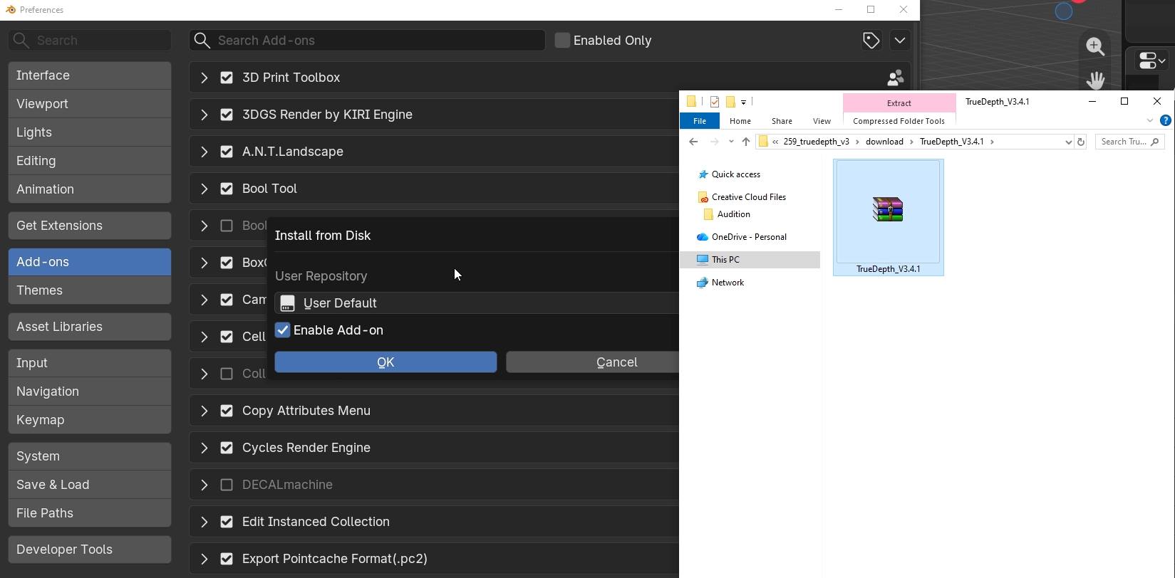 how to install truedepth addon