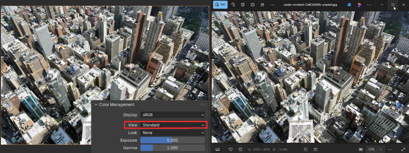 standard view transform for camera mapping / projection (doesn't wash out original sRGB colors)