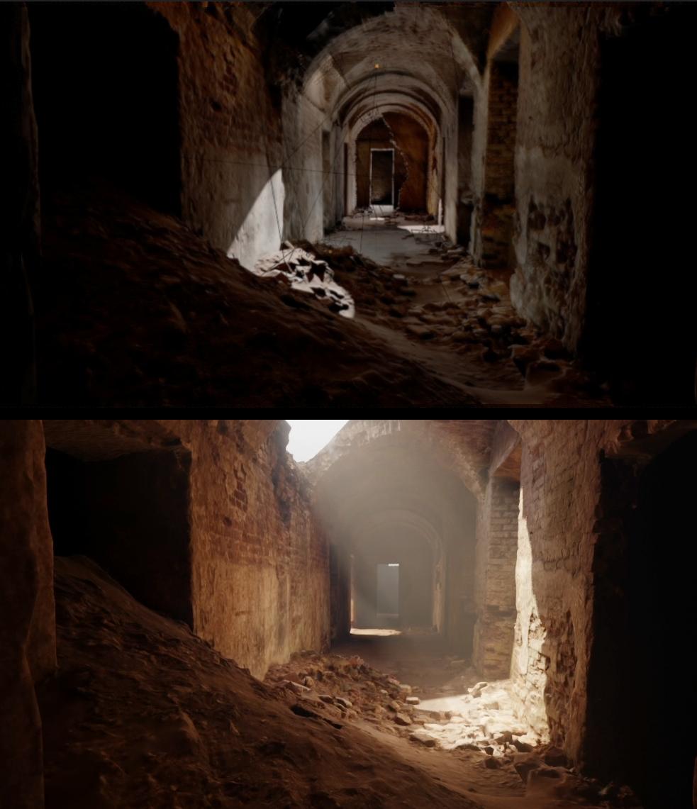 The formal lighting tricks exposed (top) versus hidden behind motivation (bottom)